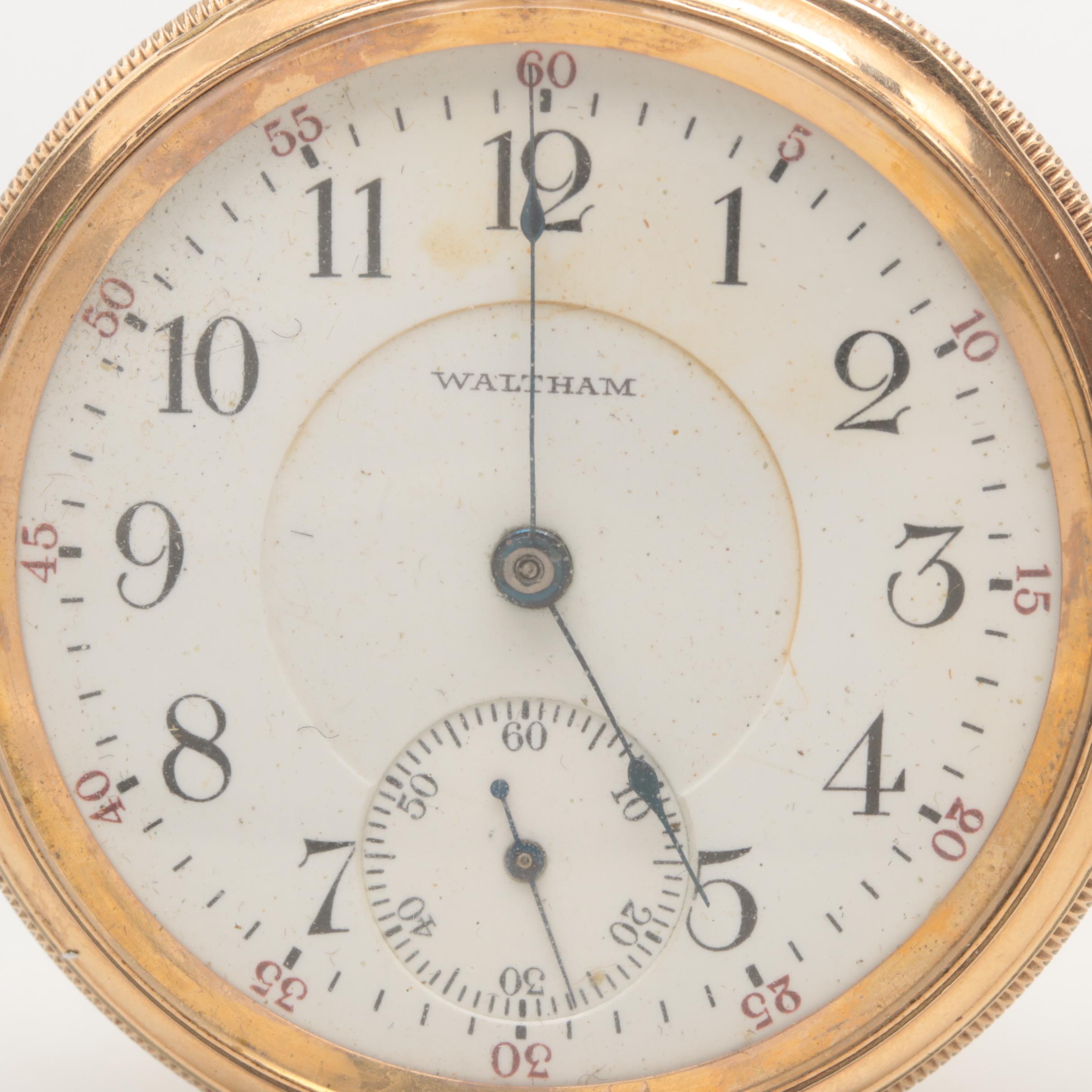 Antique Waltham Gold Filled Open Face Pocket Watch