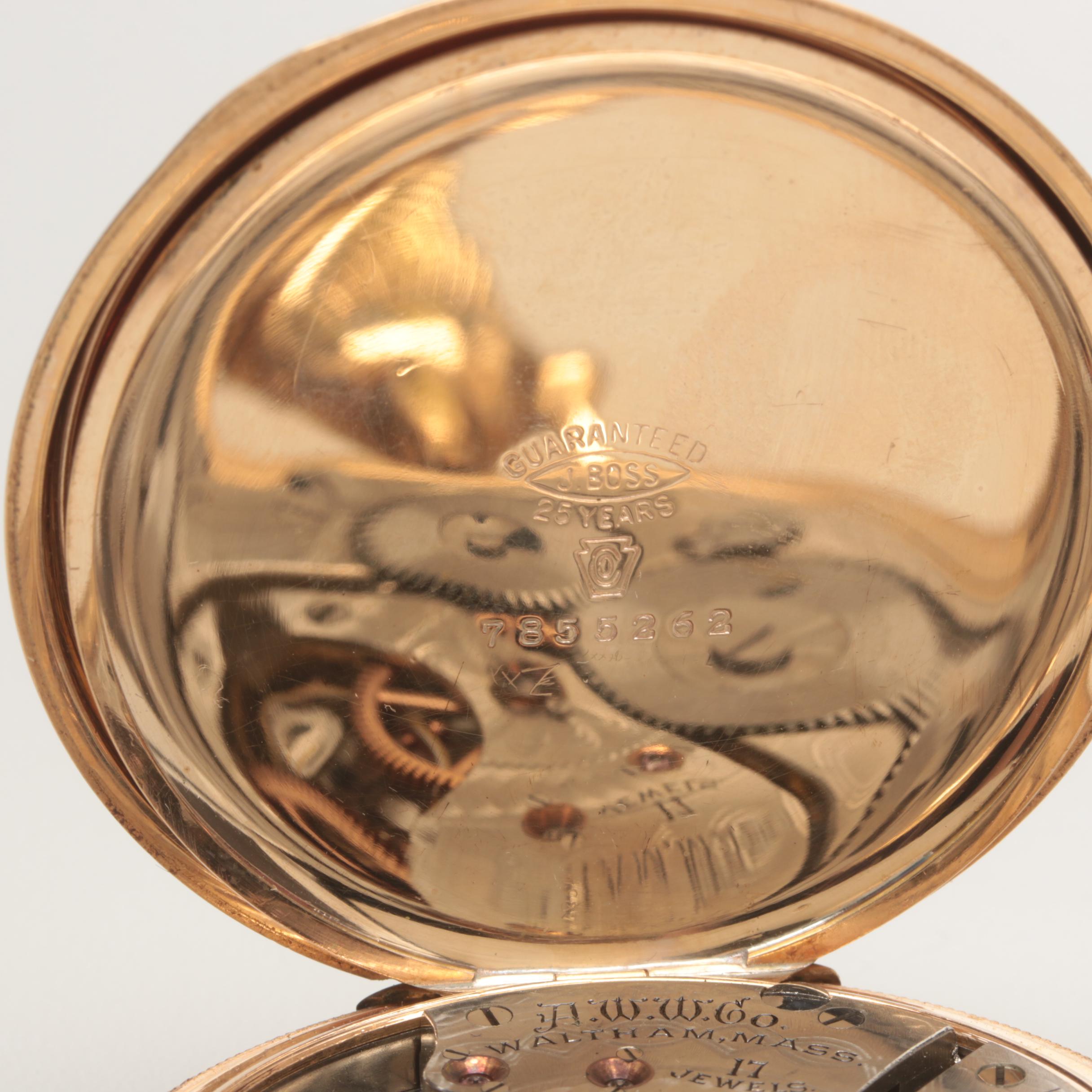 Antique Waltham Gold Filled Open Face Pocket Watch