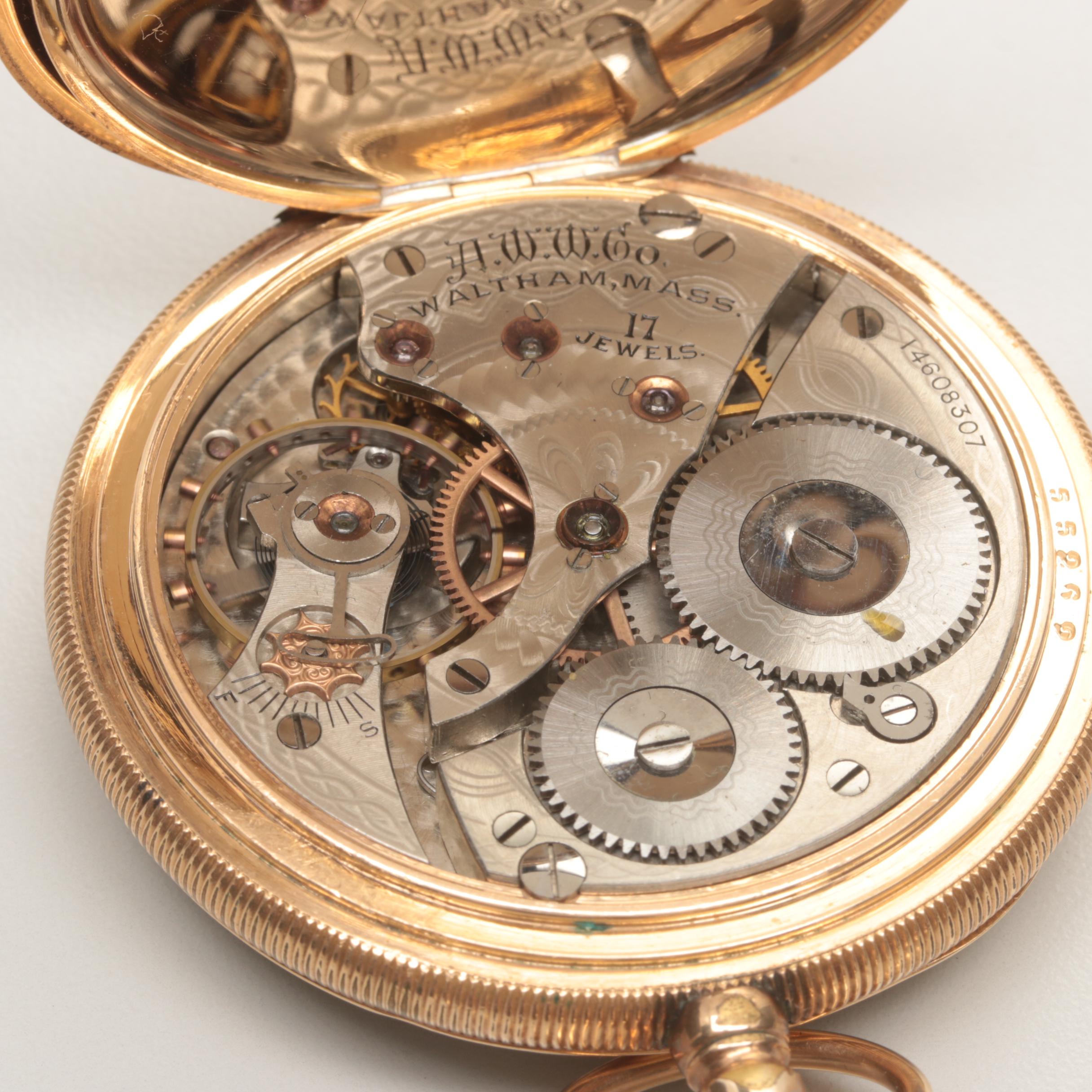 Antique Waltham Gold Filled Open Face Pocket Watch