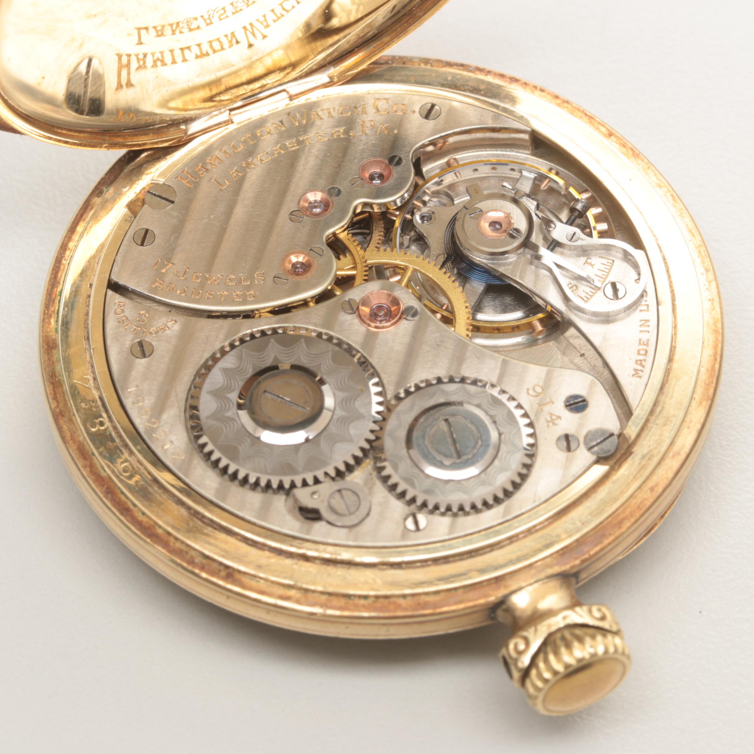 Vintage Hamilton Gold Filled Open Face Pocket Watch