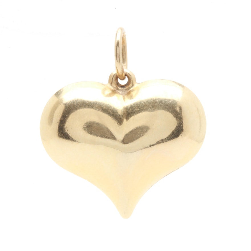 14K Yellow Gold Puff Heart Charm Pendant