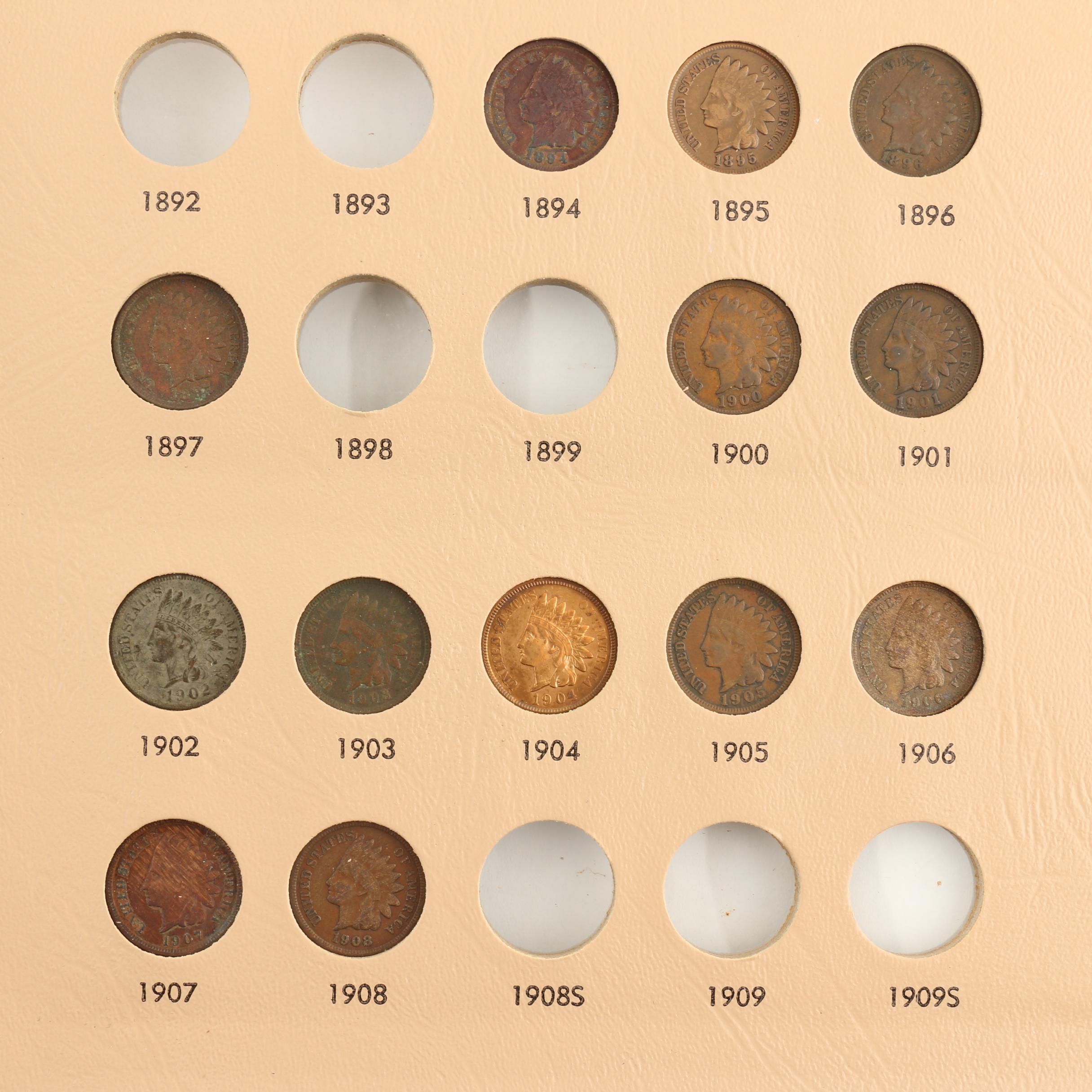 Thirteen Indian Head Cents in a Dansco Album