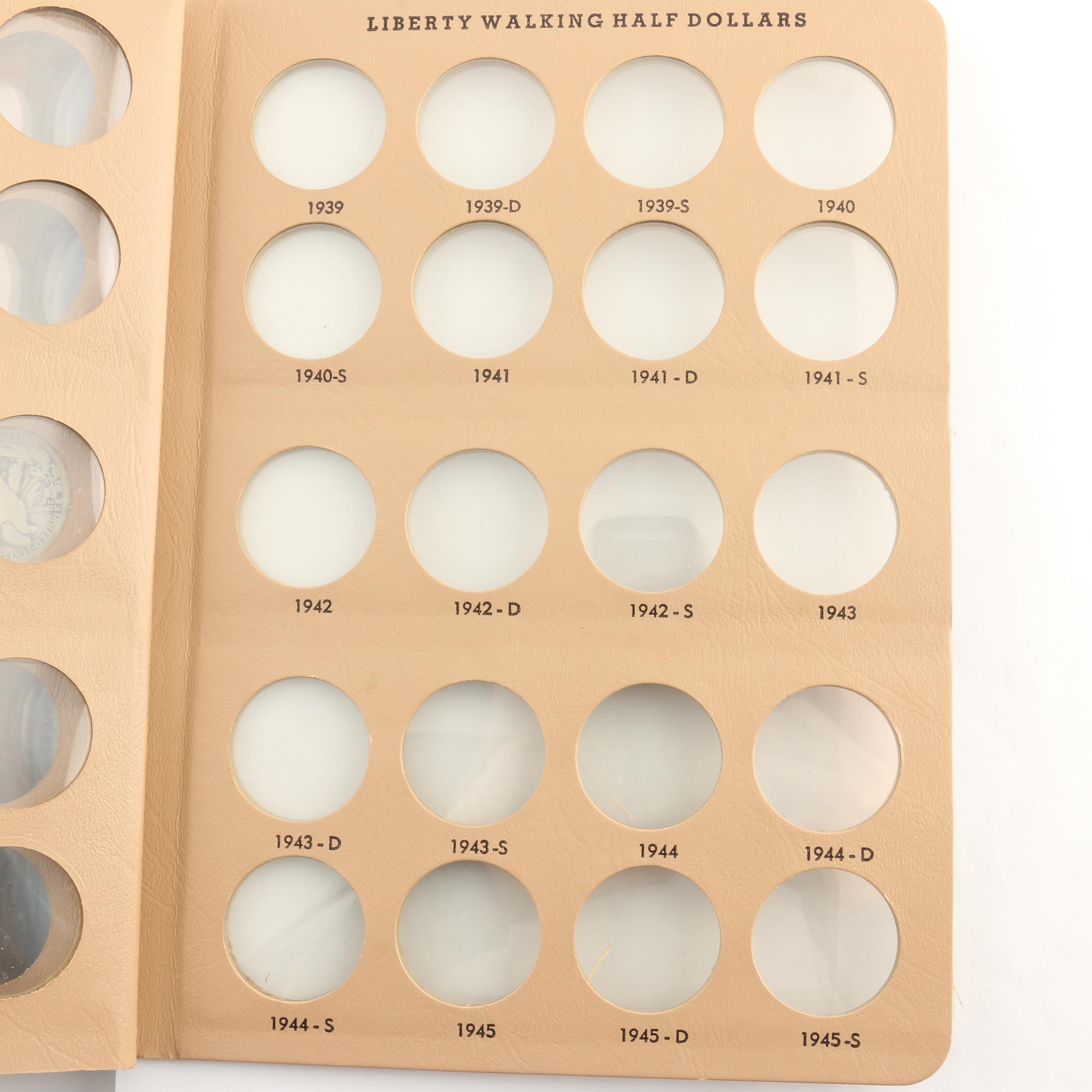 Six Early Walking Liberty Silver Half Dollars in a Dansco Album