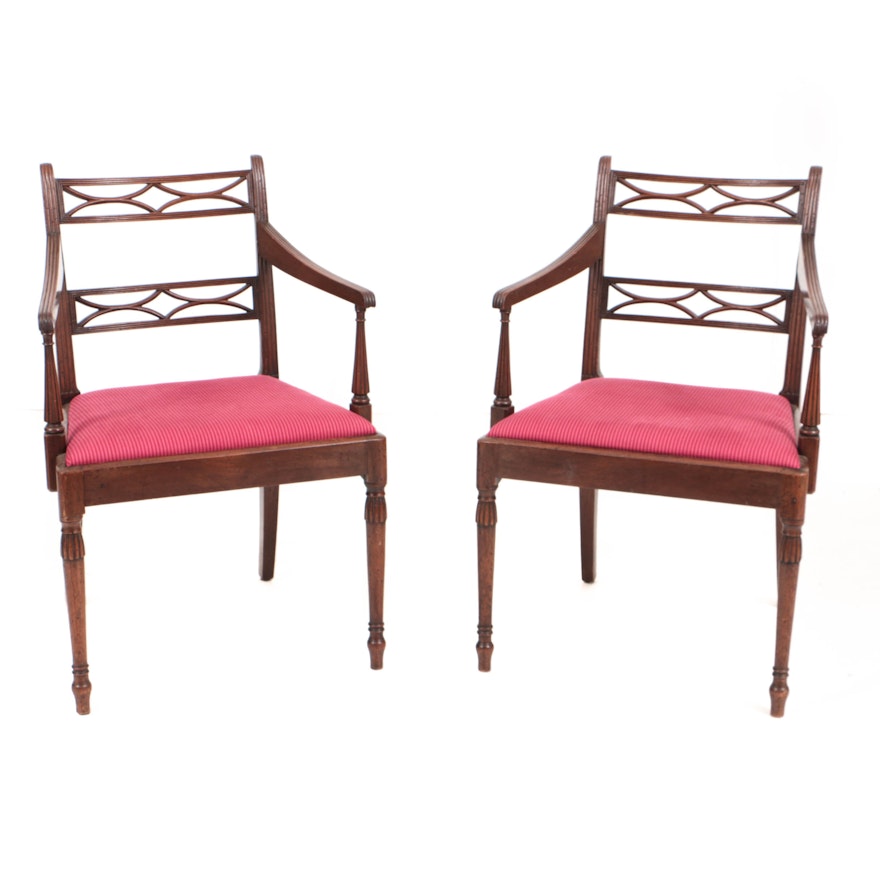 Antique Federal Style Carved Mahogany Open Armchairs