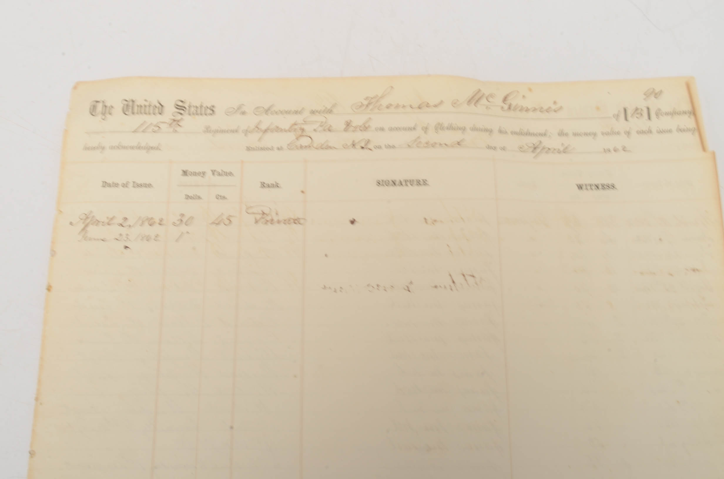 1862 Civil War Enlistment Paper with a Newspaper