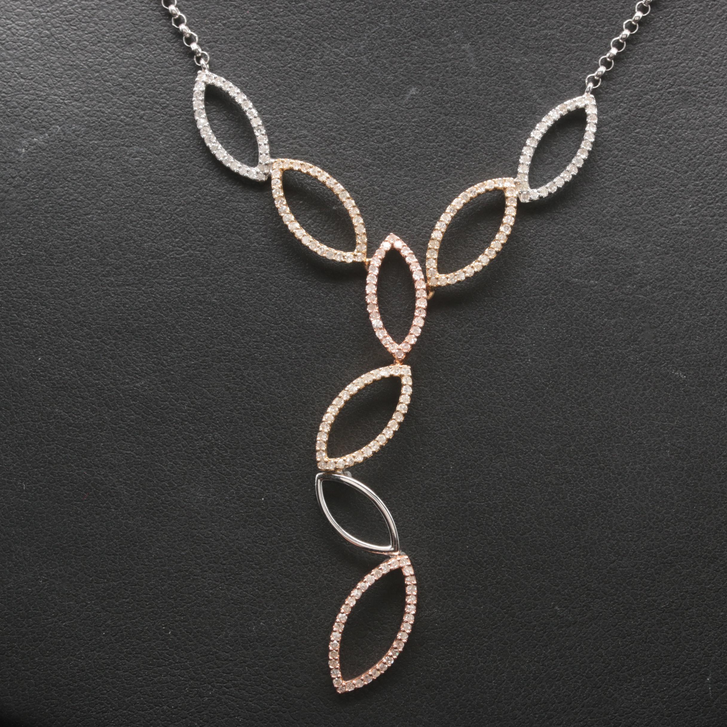 14K Tri-Color Gold 0.96 ctw Diamond Necklace