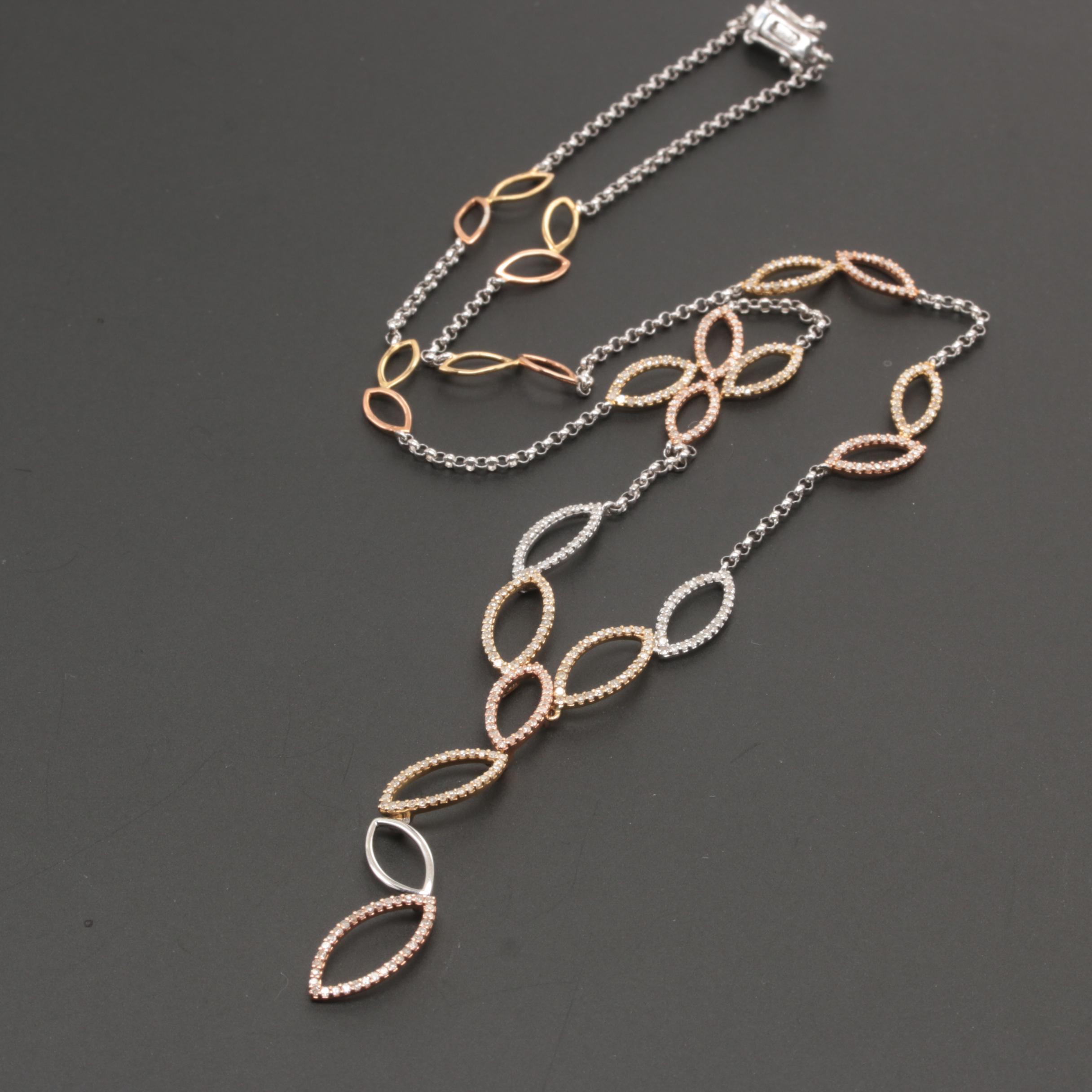 14K Tri-Color Gold 0.96 ctw Diamond Necklace