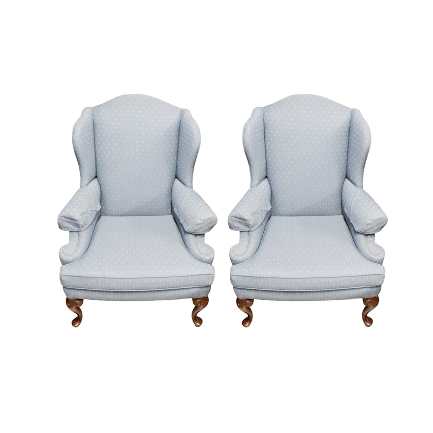 Two Laine Upholstered Wingback Armchairs