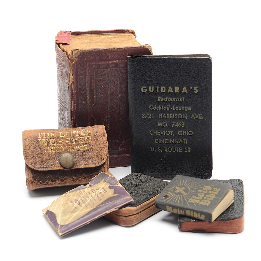 Grouping of Miniature Books, Including Hymnal, Almanac, Dictionary, and Prayer