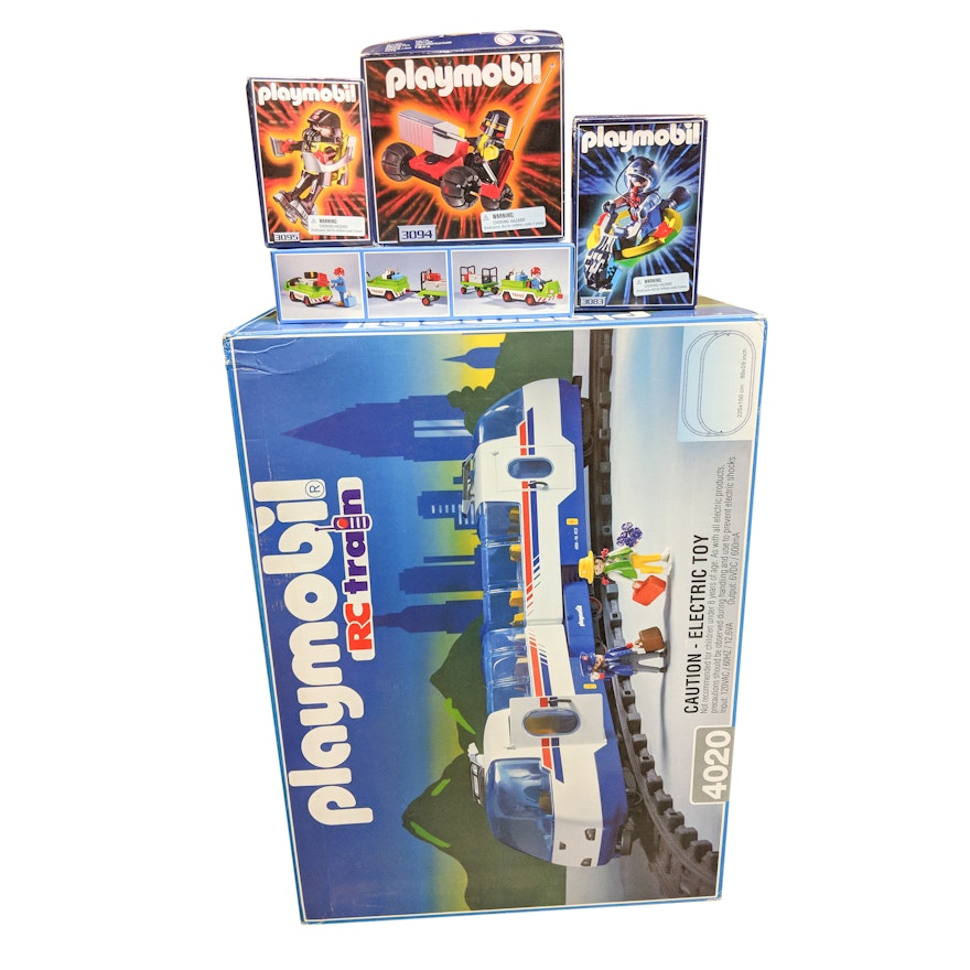 Five Playmobil RC Train and Construction Building Sets, New in Original Boxes