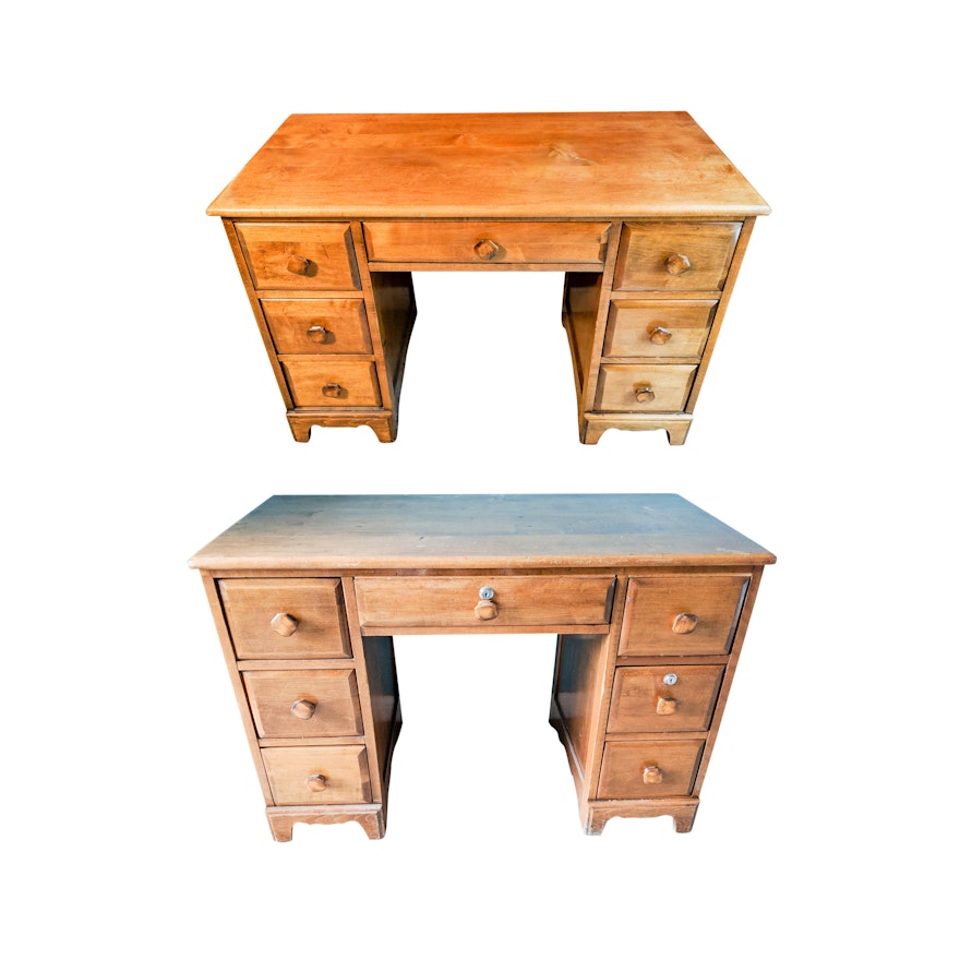 Pair of Vintage Wood Kneehole Student Desks
