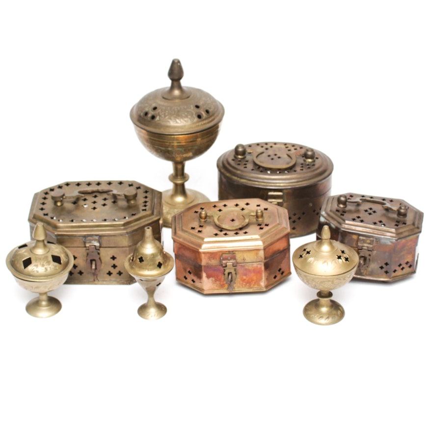 Vintage Indian Brass Incense Burners