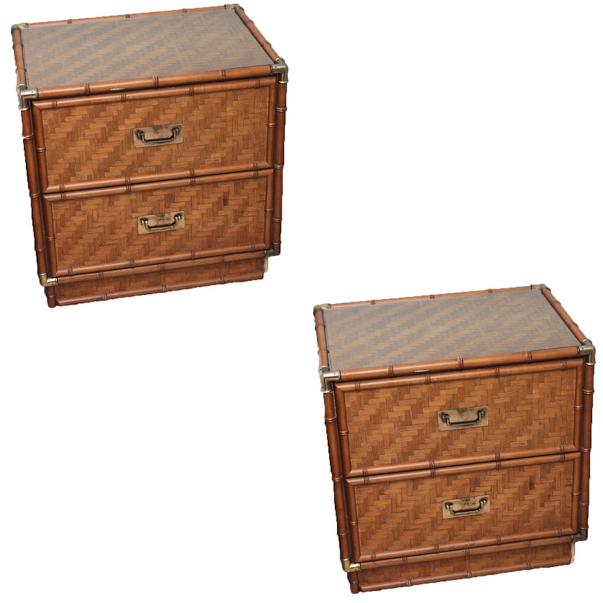 Vintage Campaign Style Bamboo and Wood Side Tables