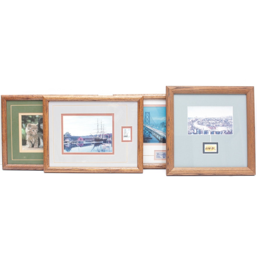 Framed Offset Lithograph and Stamp Artworks