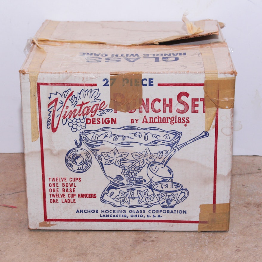 Anchor Hocking "Vintage" Pressed Glass Punch Set
