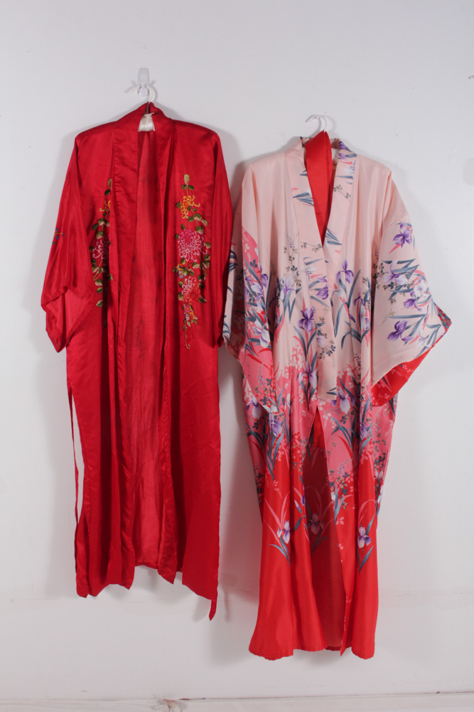 Vintage Chinese Embroidered Robe and Japanese Kimono Style Robe