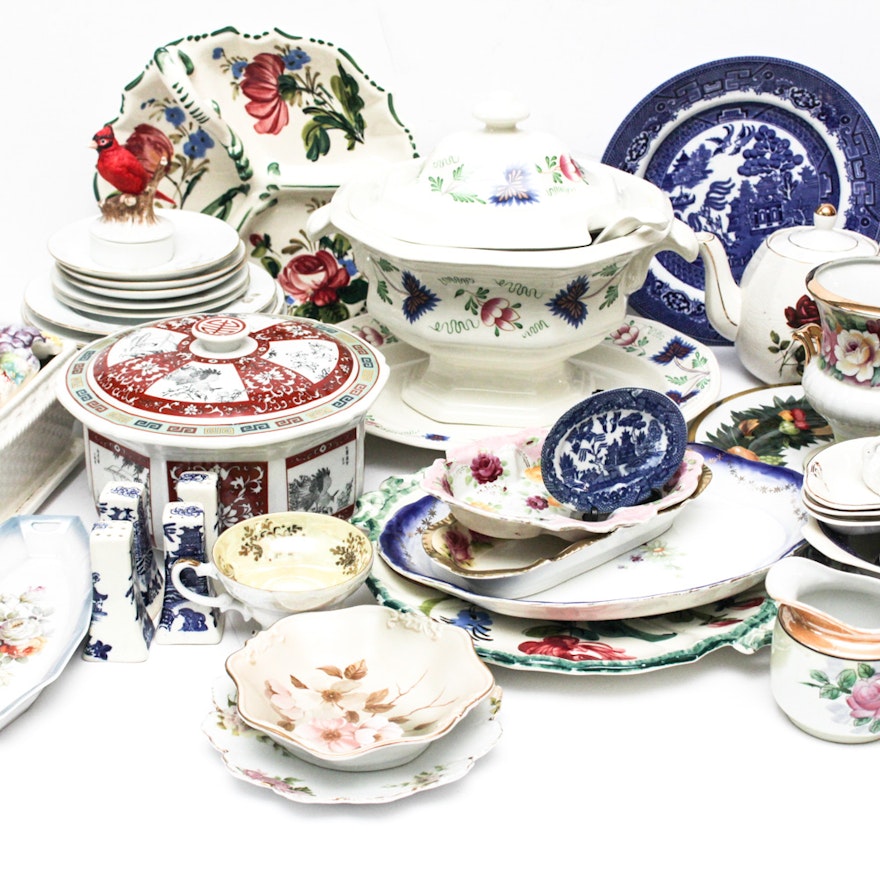 VintageCeramic and Porcelain Painted and Transfer Decorated Tableware Collection