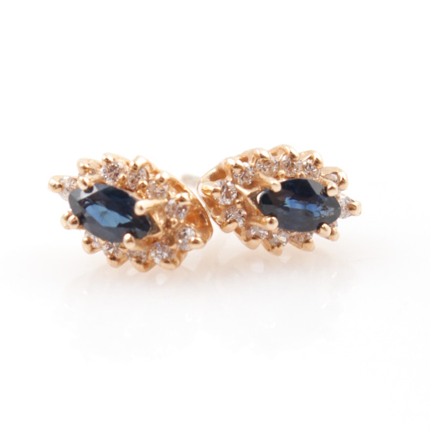 14K Gold, Sapphire, and Diamond Earrings