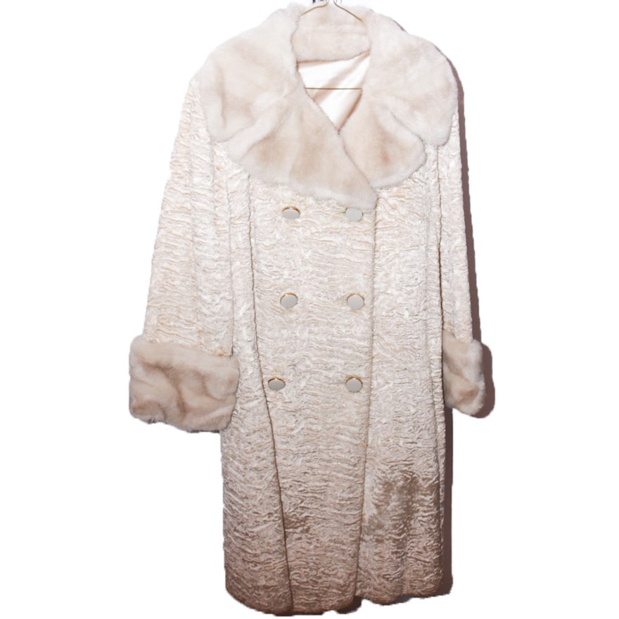 1950s Vintage Faux Broadtail Lamb Fur Coat