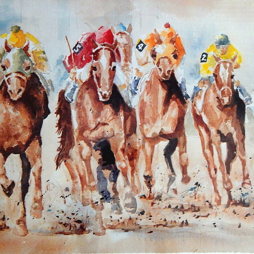 Unframed Tony Oswald "Down the Stretch" Signed Limited Offset Lithograph