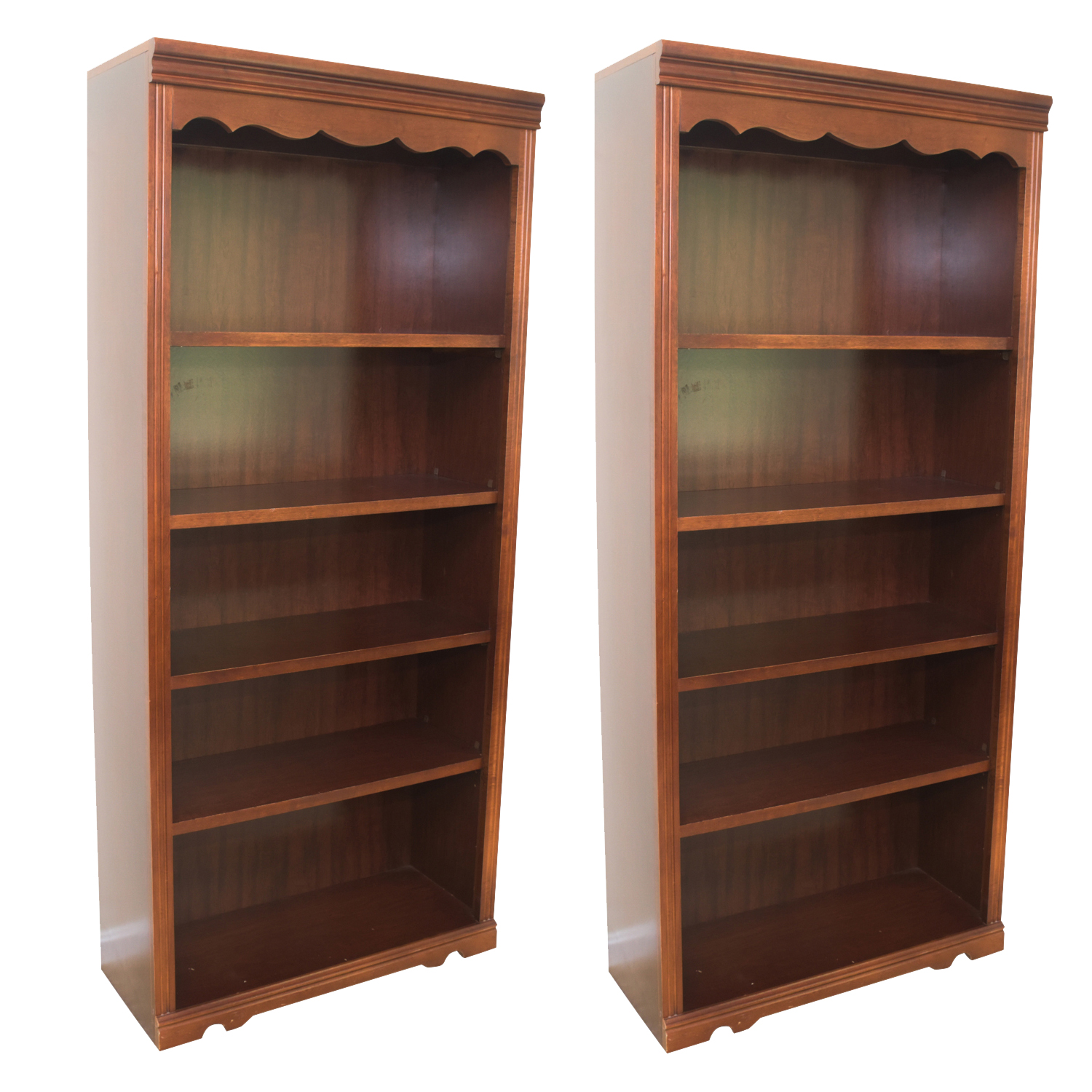 Scallop Accented Wood Finished Laminate Bookcases