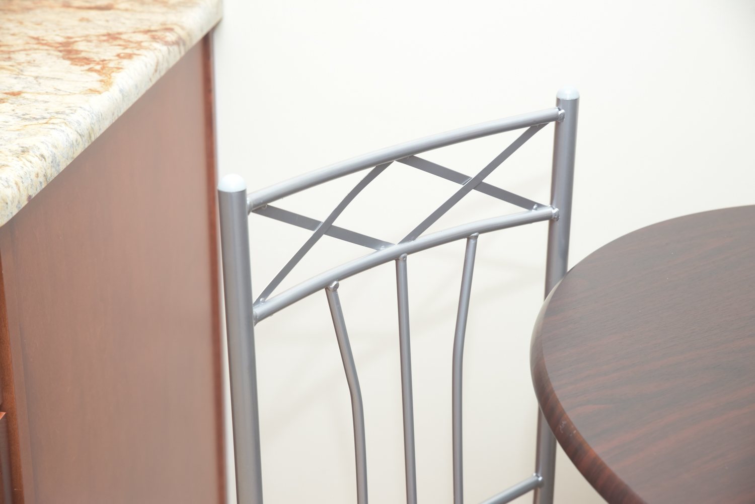 Brushed Chrome Finished Metal and Wood Dinette Set with Two Side Chairs