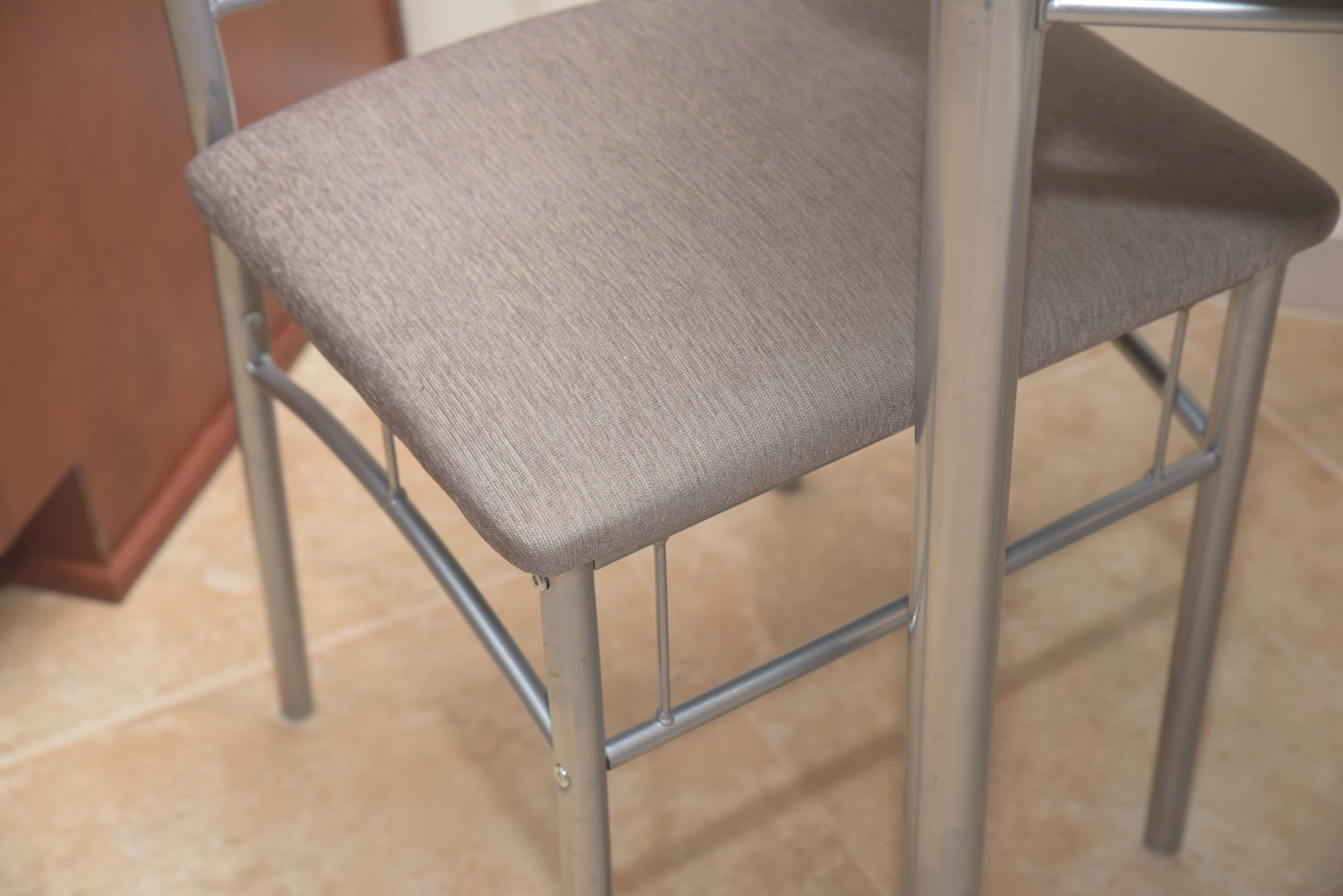 Brushed Chrome Finished Metal and Wood Dinette Set with Two Side Chairs