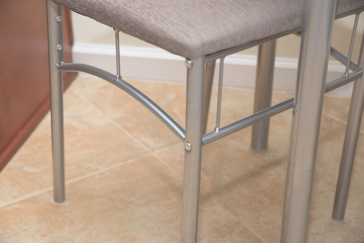 Brushed Chrome Finished Metal and Wood Dinette Set with Two Side Chairs