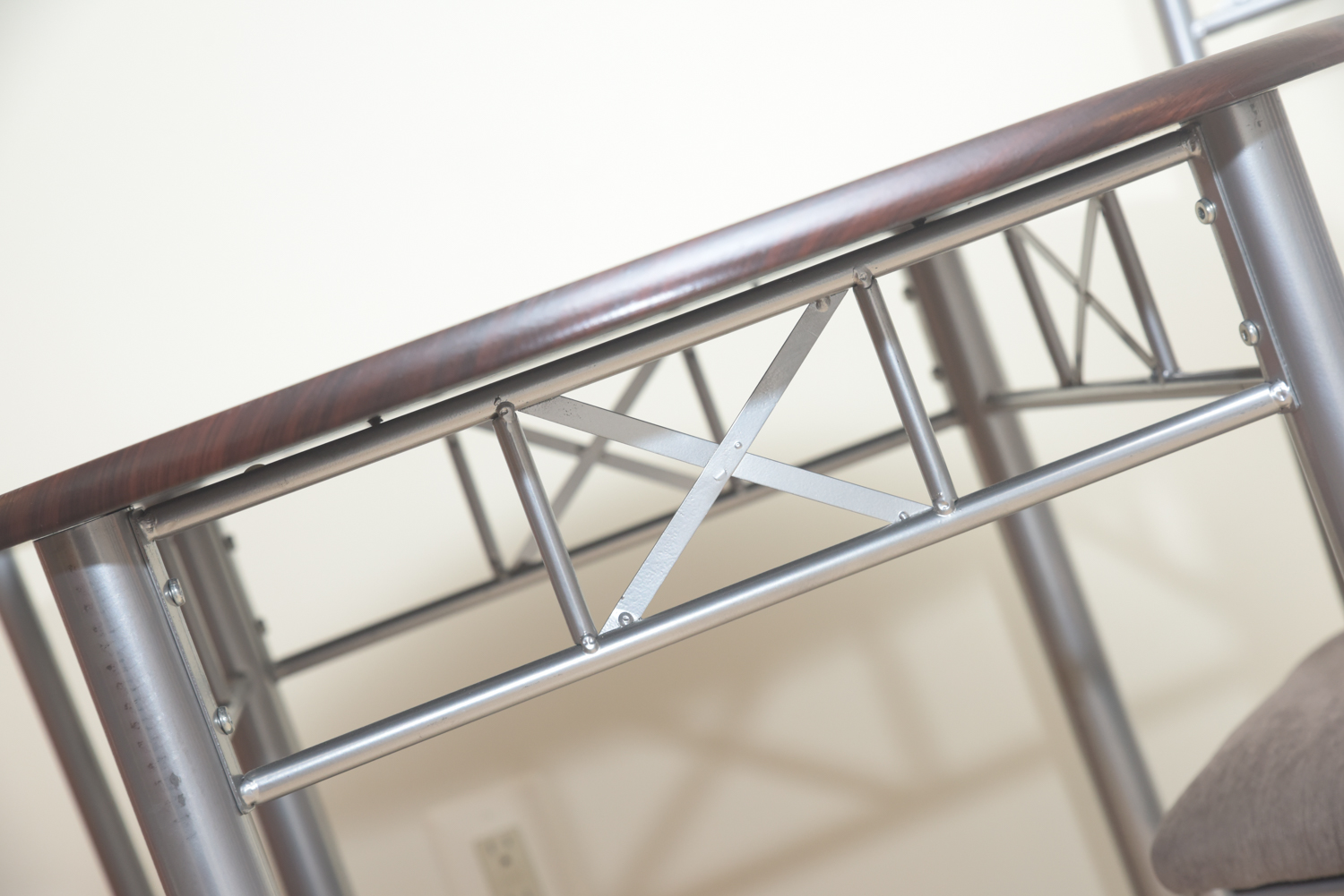 Brushed Chrome Finished Metal and Wood Dinette Set with Two Side Chairs