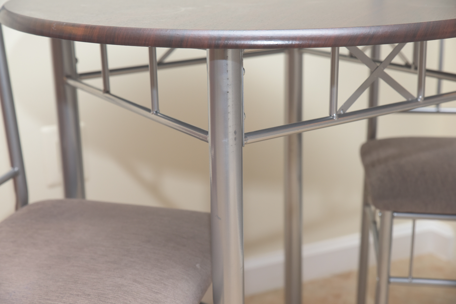 Brushed Chrome Finished Metal and Wood Dinette Set with Two Side Chairs