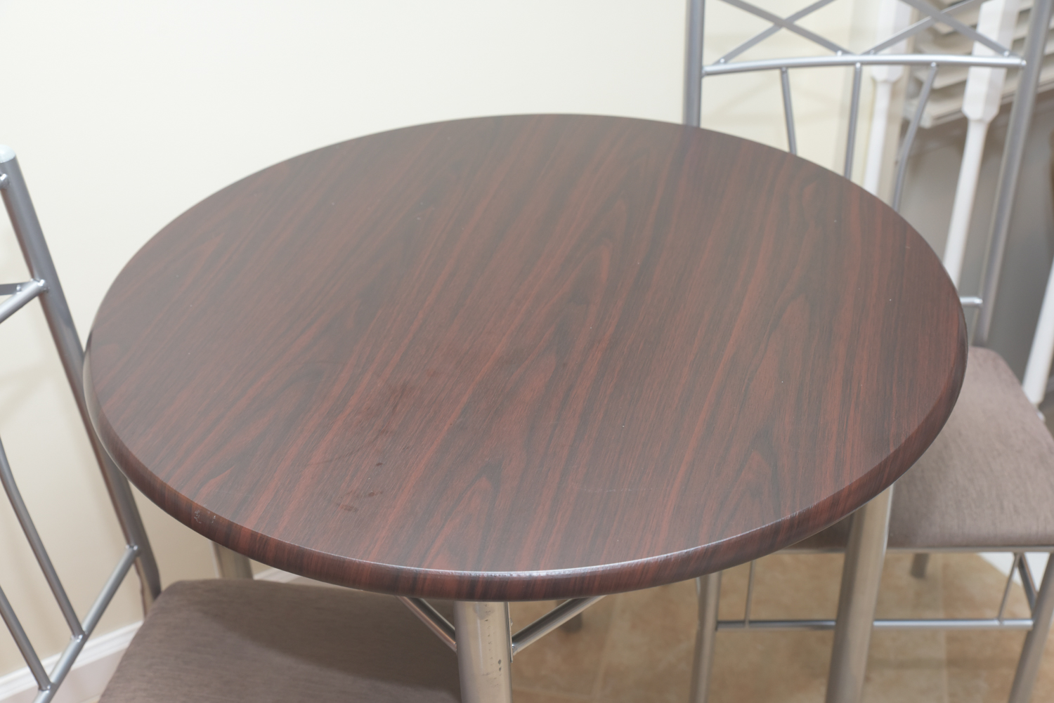 Brushed Chrome Finished Metal and Wood Dinette Set with Two Side Chairs