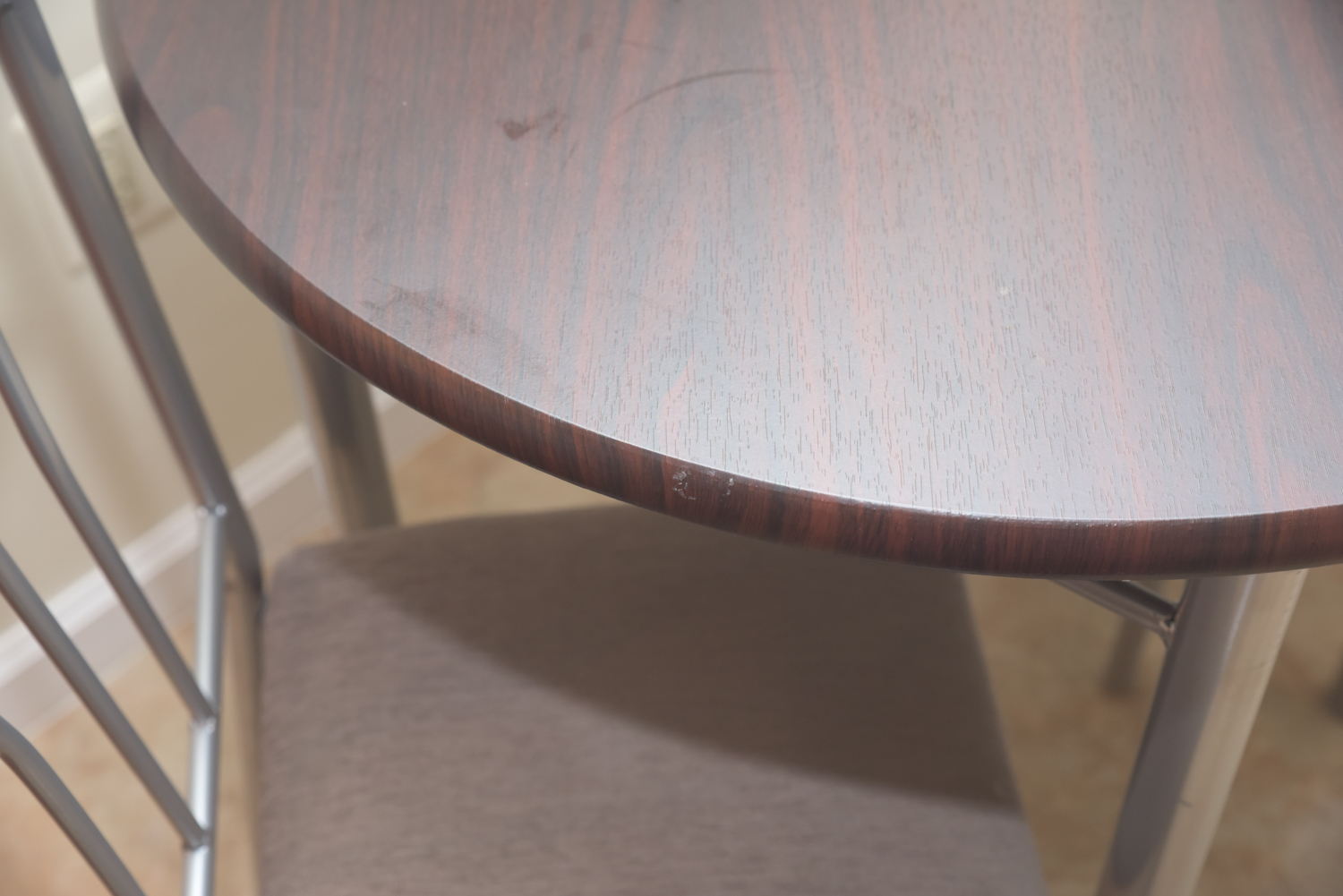 Brushed Chrome Finished Metal and Wood Dinette Set with Two Side Chairs