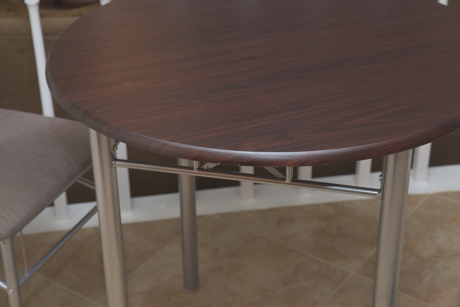 Brushed Chrome Finished Metal and Wood Dinette Set with Two Side Chairs