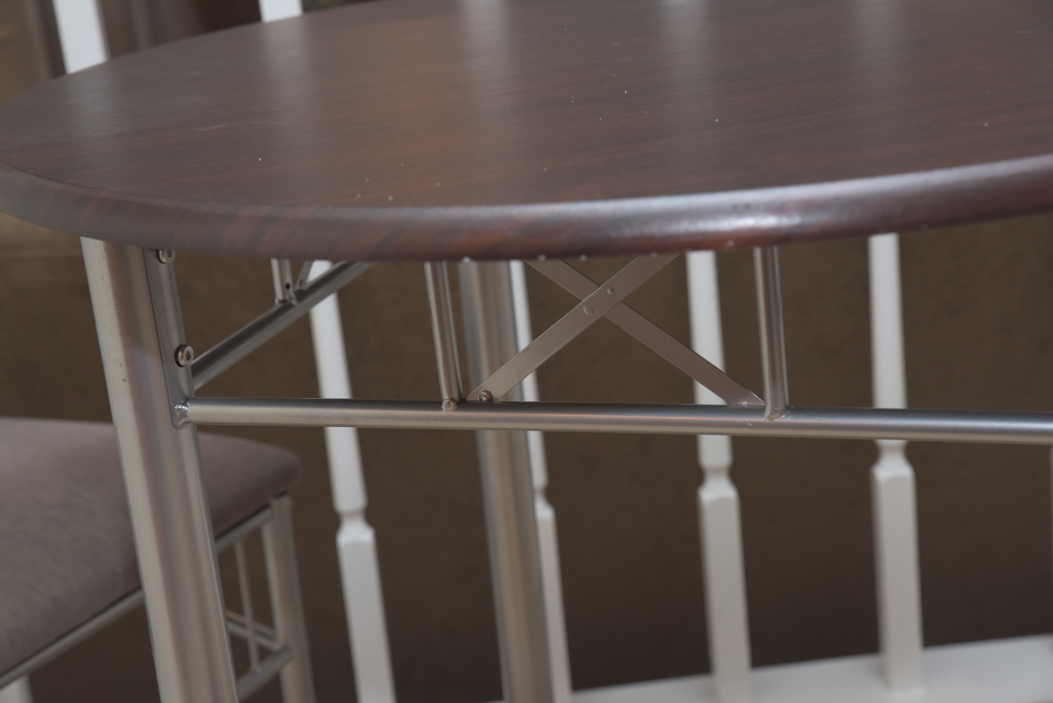 Brushed Chrome Finished Metal and Wood Dinette Set with Two Side Chairs