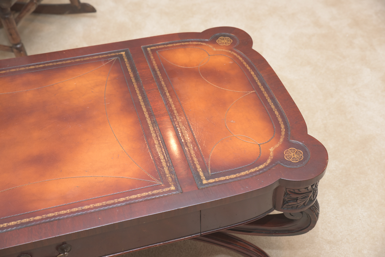 Vintage Leather-Topped Coffee Table