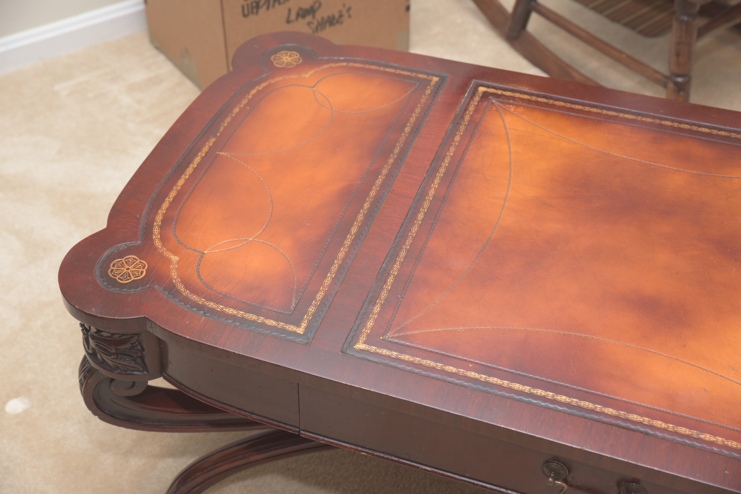 Vintage Leather-Topped Coffee Table