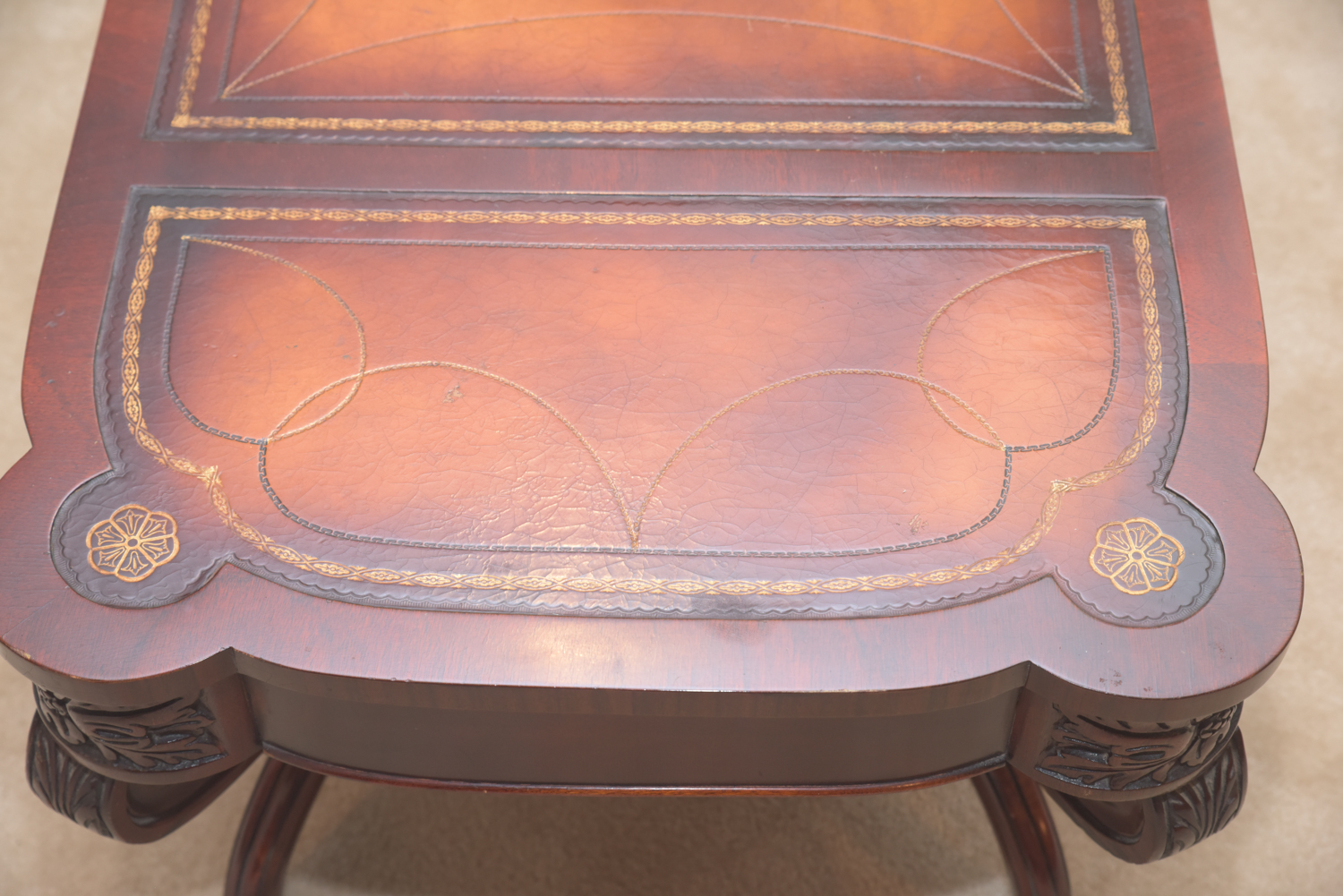 Vintage Leather-Topped Coffee Table
