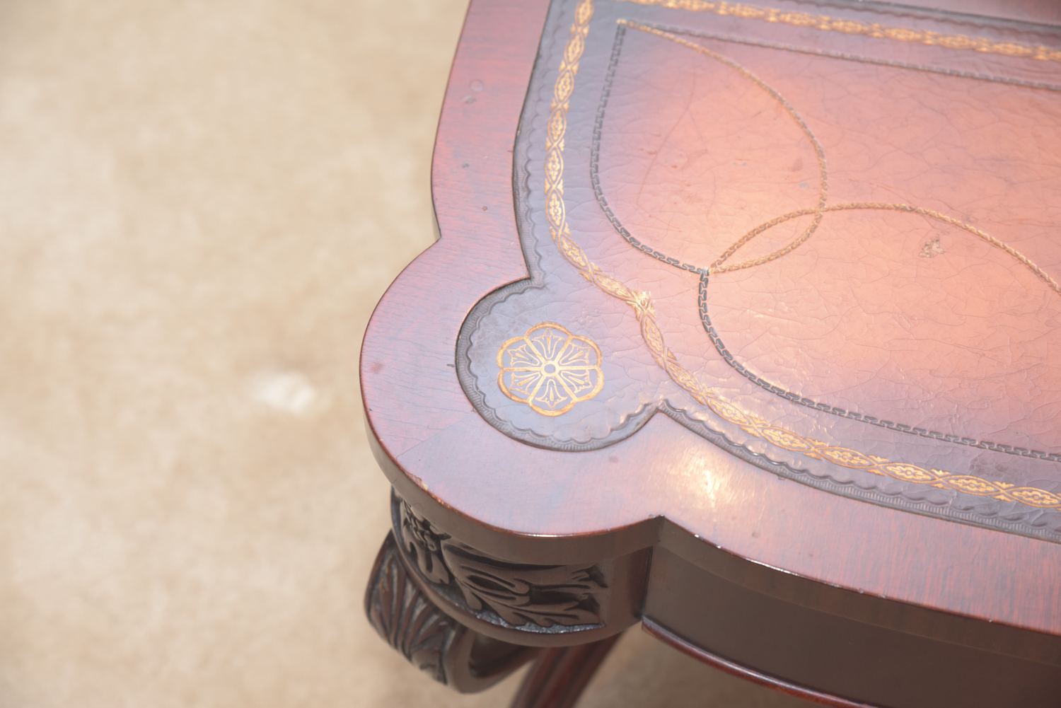 Vintage Leather-Topped Coffee Table