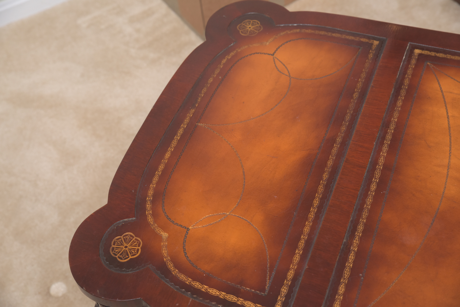 Vintage Leather-Topped Coffee Table