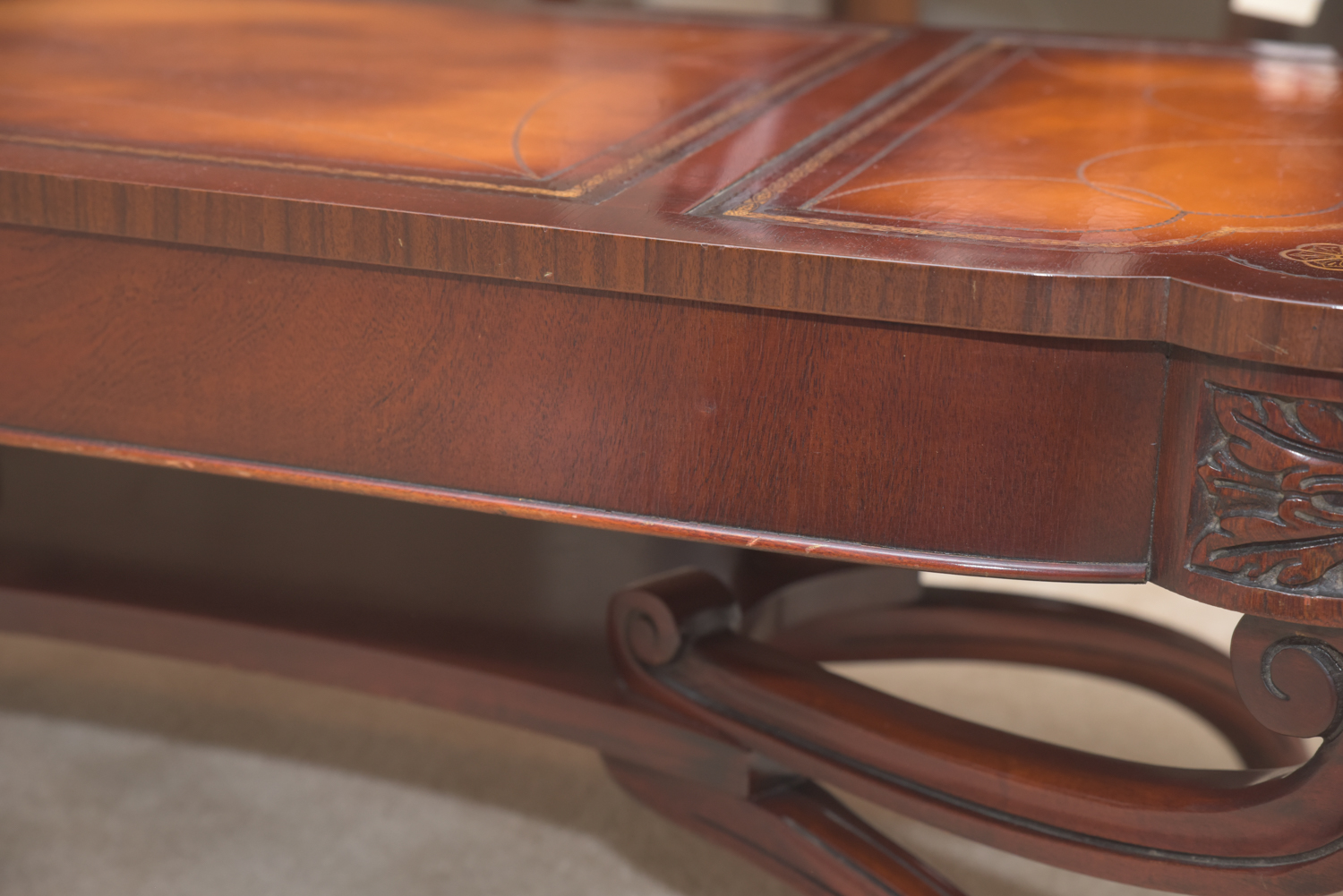 Vintage Leather-Topped Coffee Table