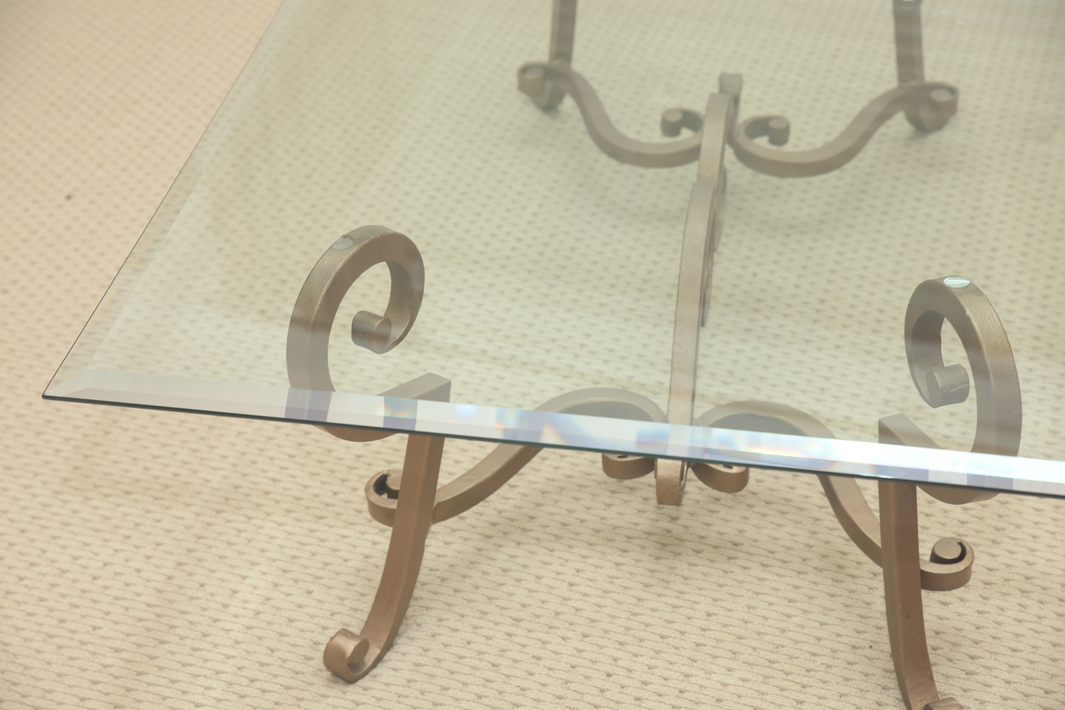 Metal Coffee Table With Beveled Glass Top