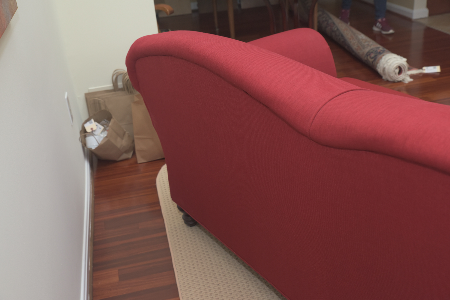 Arhaus Contemporary Red Upholstered Sofa