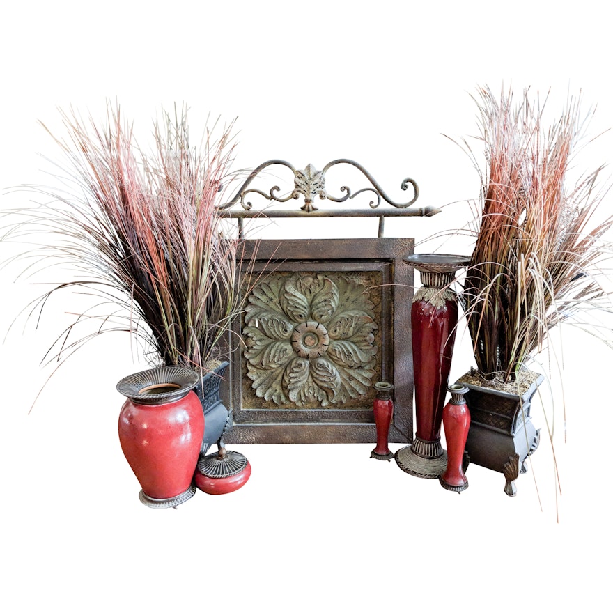 Tin Wall Art, Grass Planters and Fitz and Floyd Decor Set