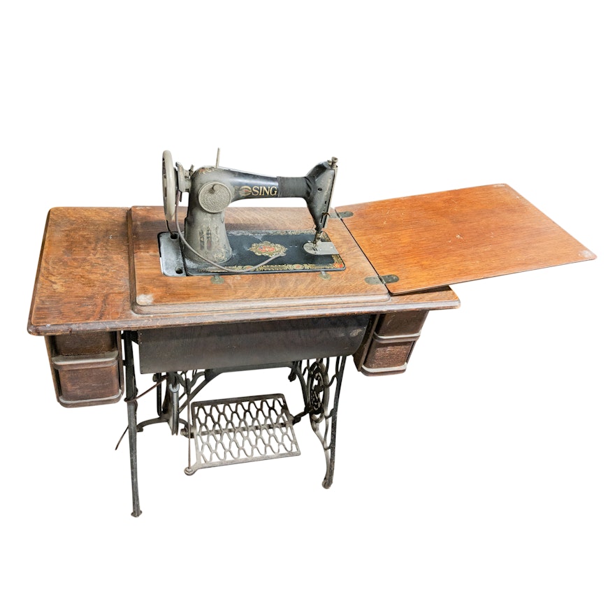 Antique Singer Sewing Machine and Table