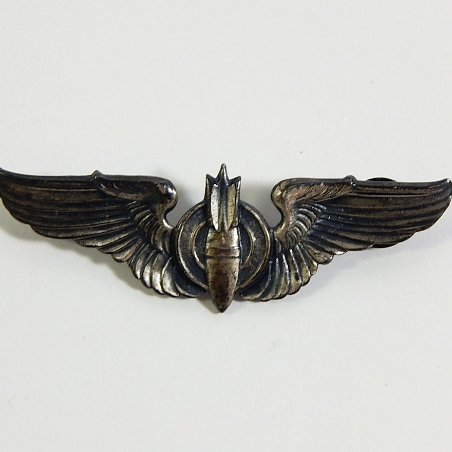 WWII Sterling Silver Bombardier Wings Pin