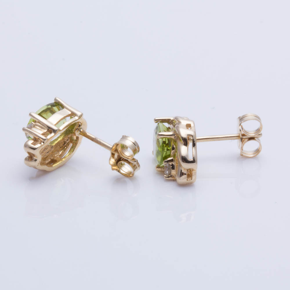 14K Yellow Gold Peridot and Diamond Earrings