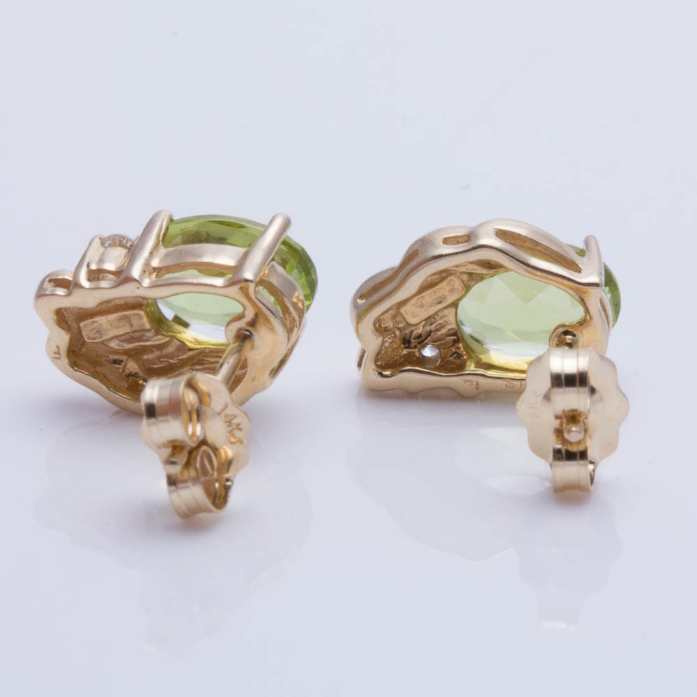 14K Yellow Gold Peridot and Diamond Earrings