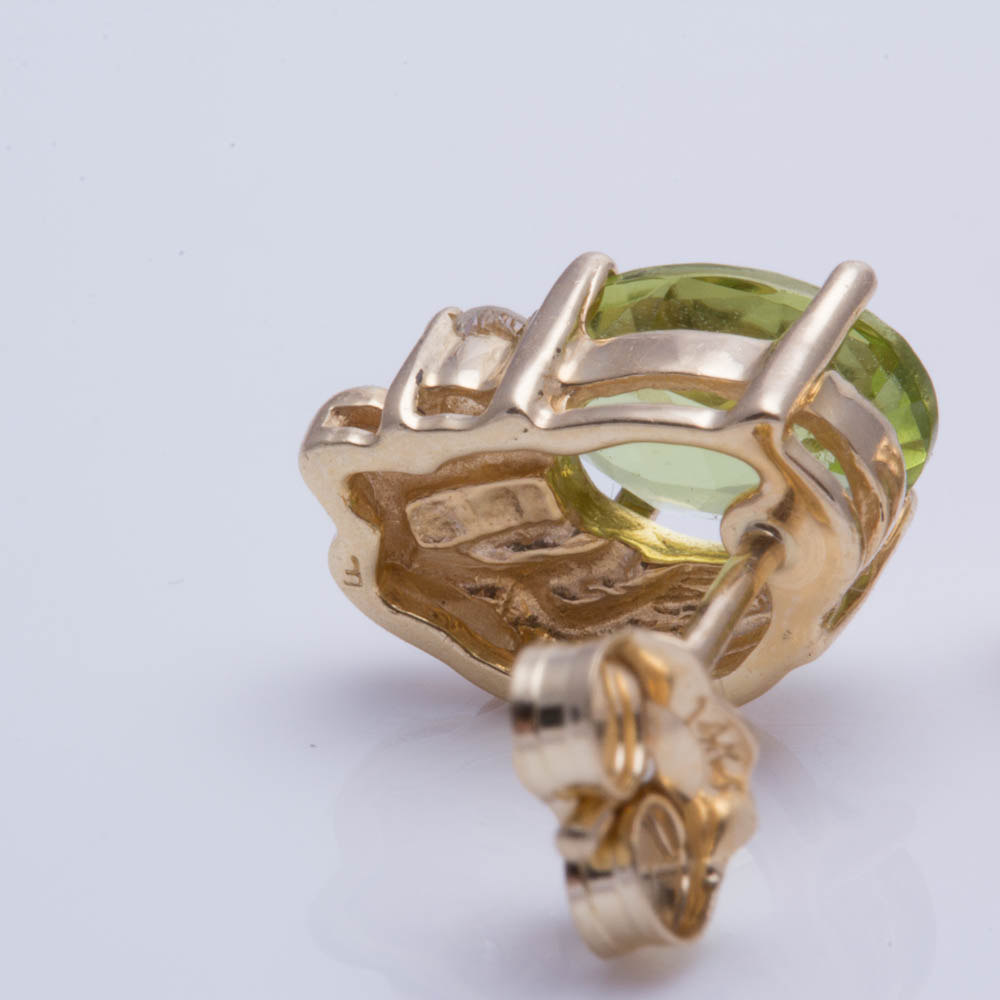 14K Yellow Gold Peridot and Diamond Earrings