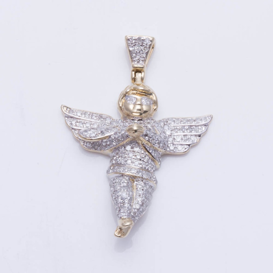 10K Yellow Gold Diamond Angel Pendant