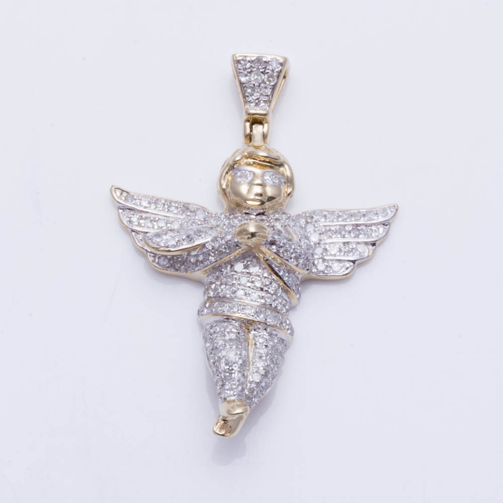 10K Yellow Gold Diamond Angel Pendant